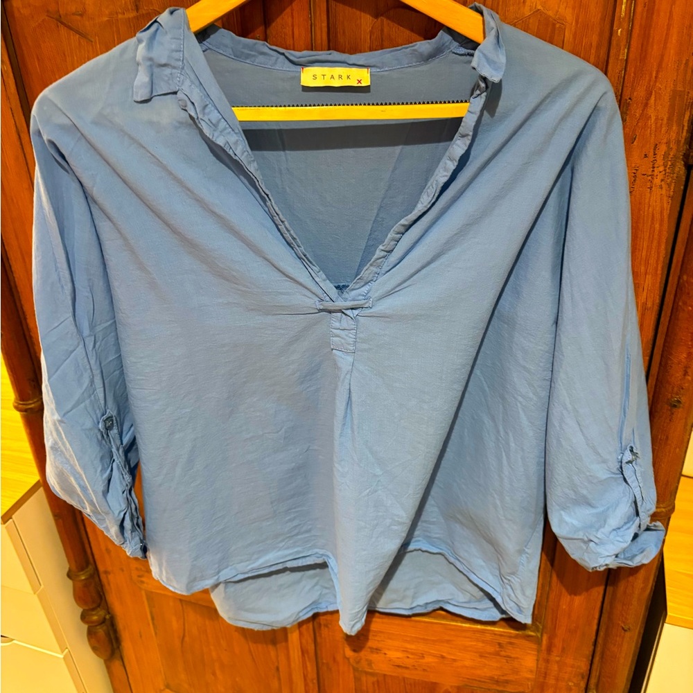 Cornflower Blue 3/4 Sleeve Cotton Blouse - Size S/M